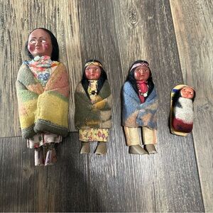 Vintage Skookum Native American Indian dolls family lot mom kids baby bully good
